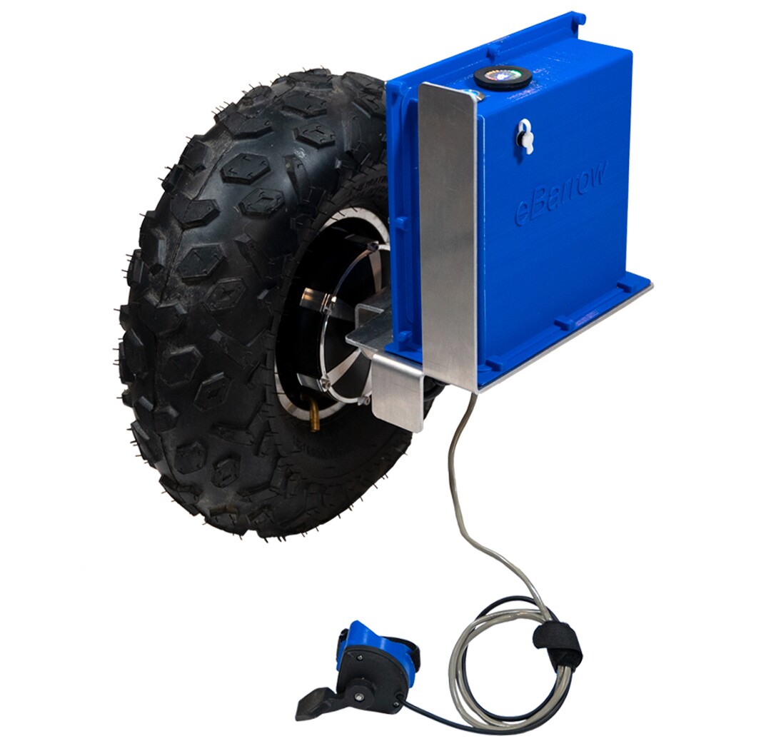 eBarrow Kit turns existing wheelbarrows into motorized load haulers